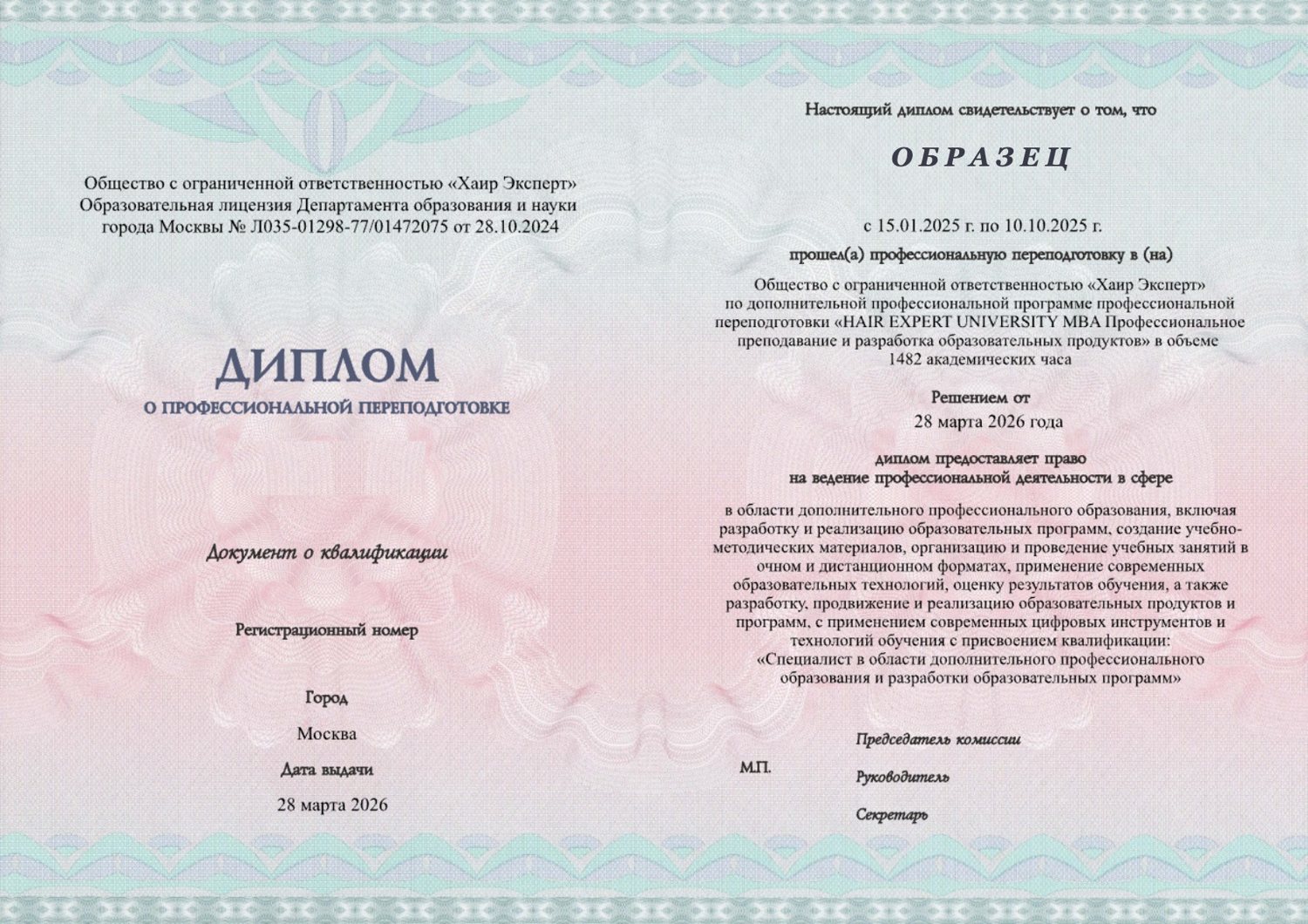 Диплом о профессиональной переподготовке MBA — преподавание